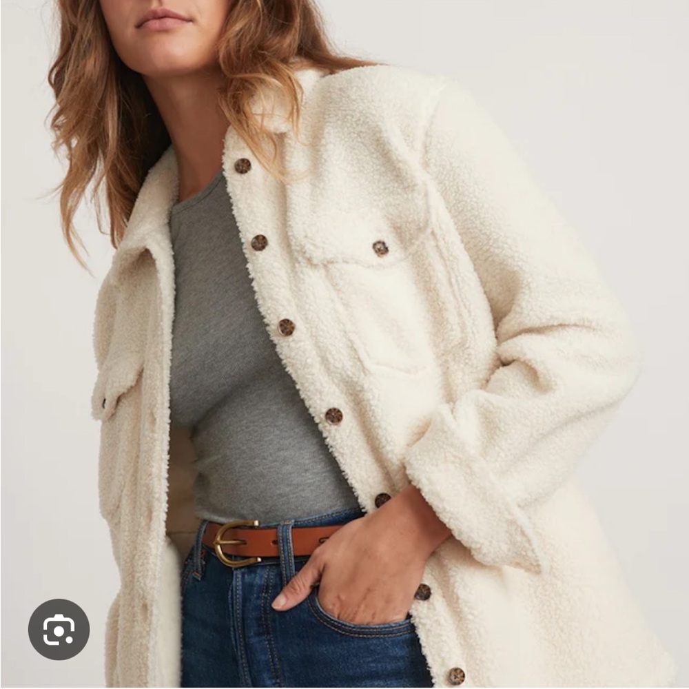 Marine Layer Eden Sherpa Overshirt Ivory Cream Button Front Jacket Size Large